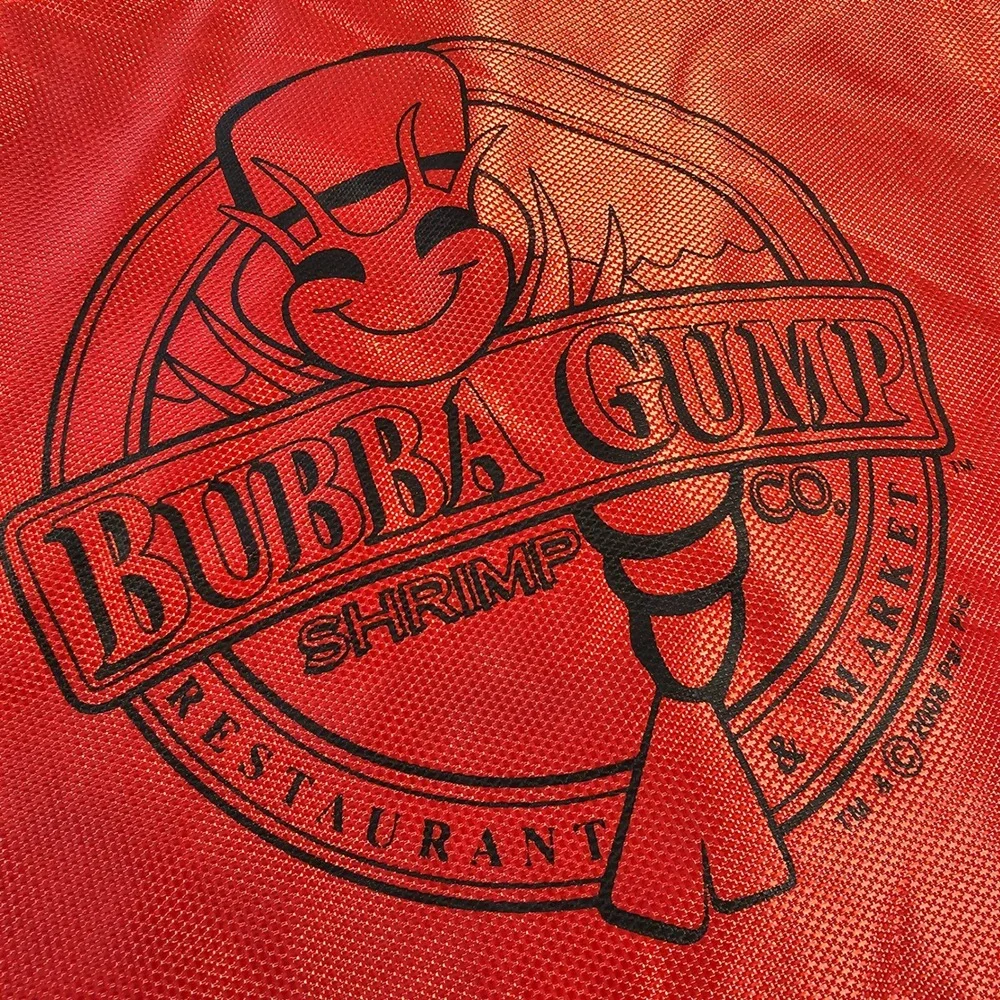 Bubba Gump Shrimp Co Drawstring Backpack Red Black Cinch Bag Zipper Pocket